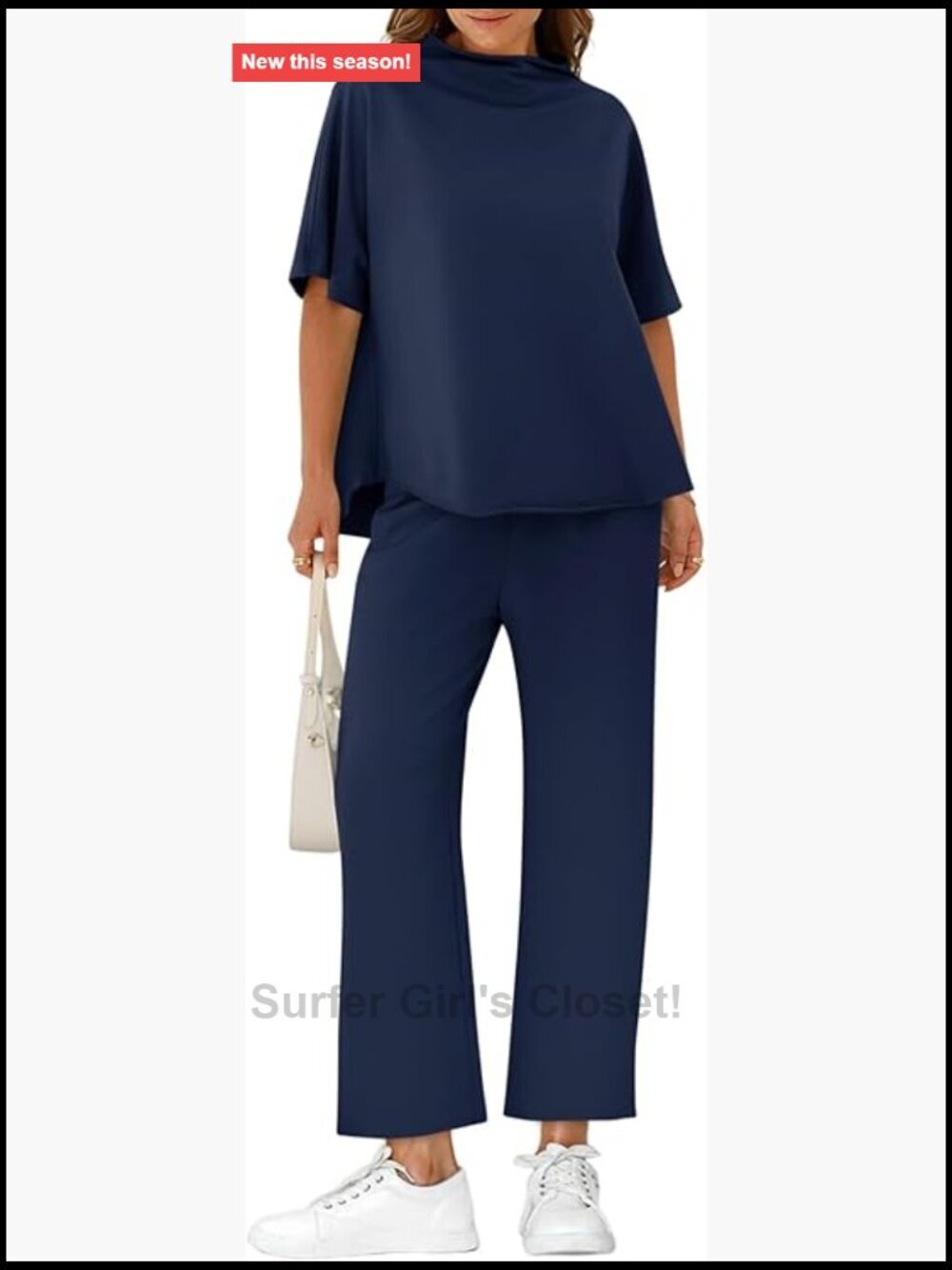 Two Piece Lounge Set 3/4 Batwing Sleeve Capelet Top Wide Leg Pants
